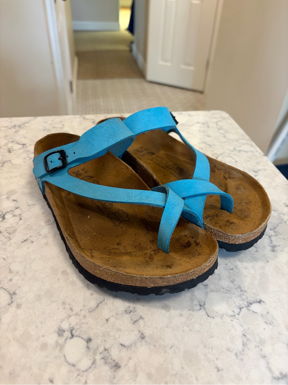 Birkenstock Mayari style Birki sandals in bright turquoise